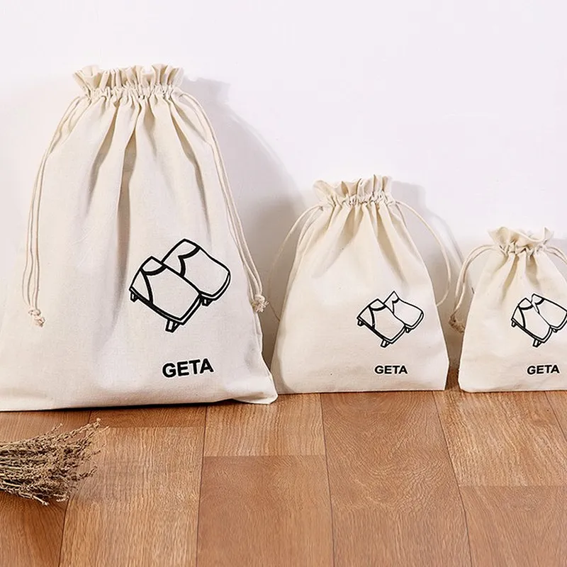 Wholesale custom white cotton canvas fabric rope drawstring bags