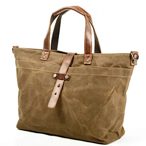 Vintage Oil Wax Canvas Classic Handbag Tote Shoulder Bag for Business Laptops
