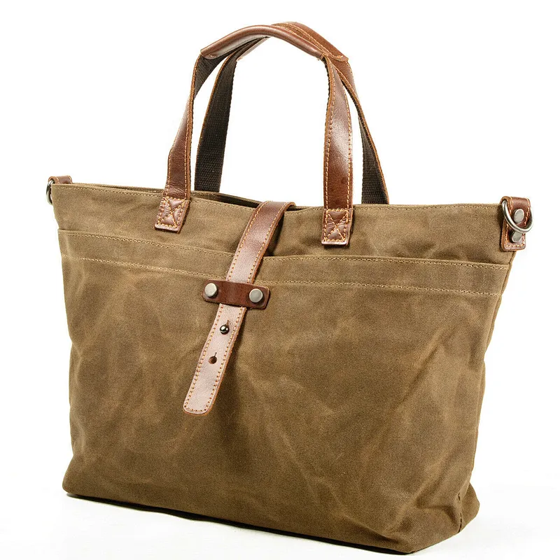 Vintage Oil Wax Canvas Classic Handbag Tote Shoulder Bag for Business Laptops