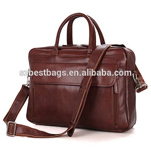 Brown-red Genuine Leather 15-inch Business Laptop Handbag With a Long Adjustable Shoulder Strap
