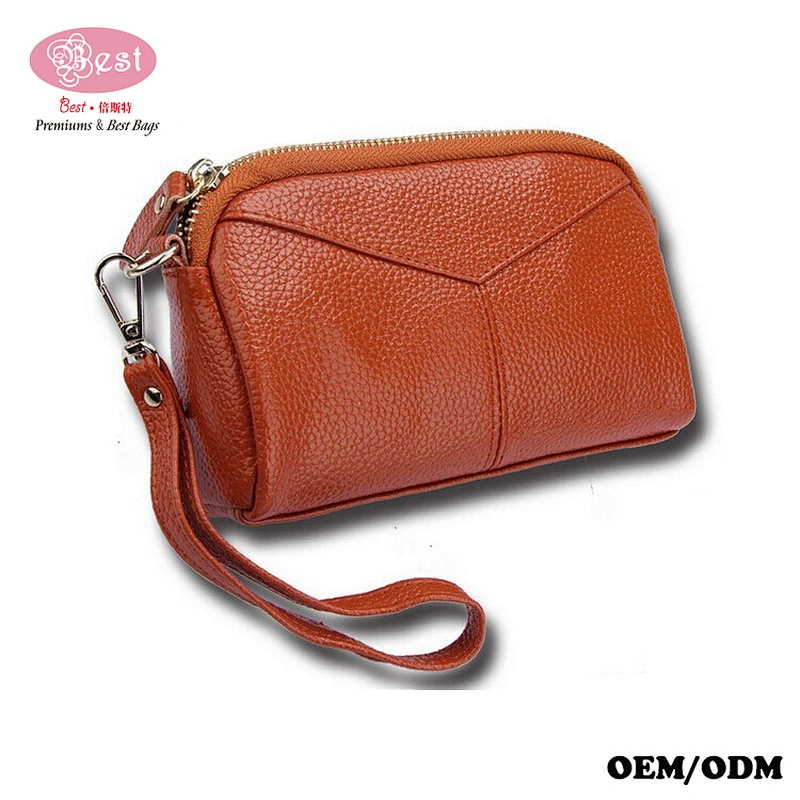 Wholesale Wristlet Purse Wallet Pebbled Real Leather Women Zipper Clutch Purse for necessaries