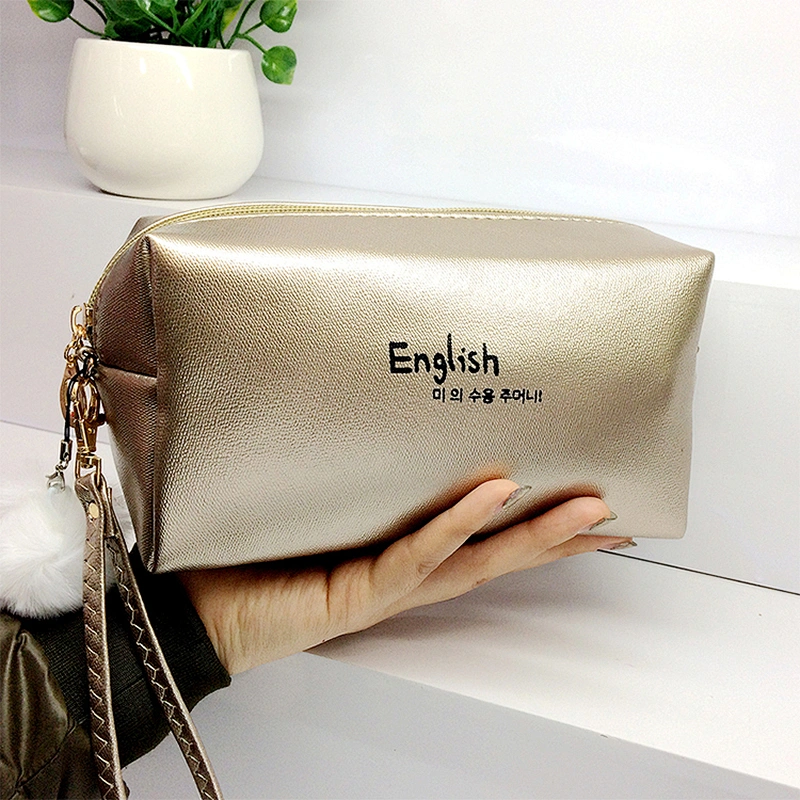 Portable waterproof ladies fashion gold makeup cosmetic travel pouch make up bag