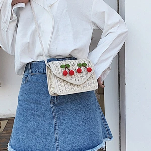 Woven Small Square Bag of Natural Straw Clutch Beach Shoulder Bag for Ladies Traveling