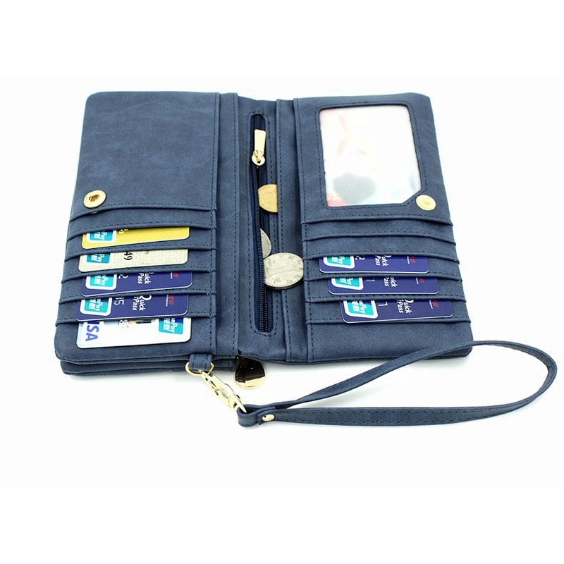 Big Capacity Fashion Women Wallets Long Dull Polish PU Leather cell phone Double Zipper Clutch Coin Purse Ladies Wristlet