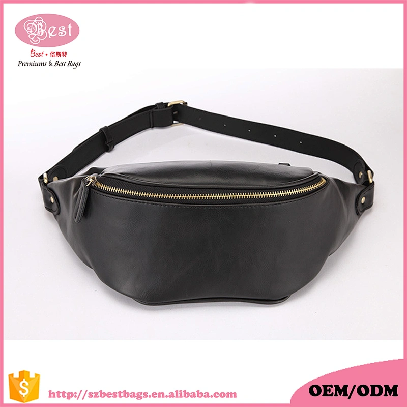 Outdoor travel waist belt bag PU leather men fanny pack waist bag