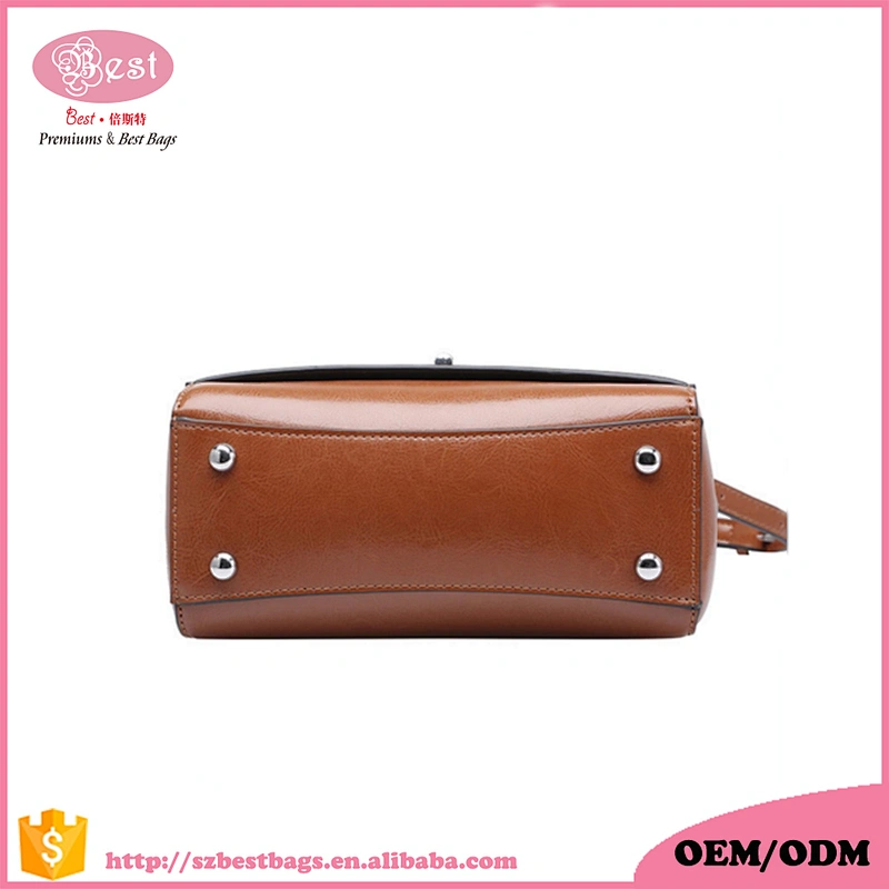 Lady fashion cross section two layer leather hand bag