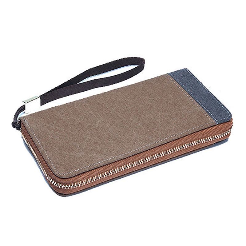 China direct manufacture high quality custom canvas wallet long pattern zipper men wallet
