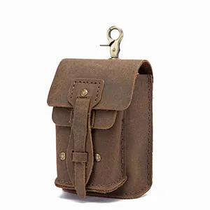Men Genuine Leather Casual Design Hip Bum Pouch Small Hook Waist Belt Bag