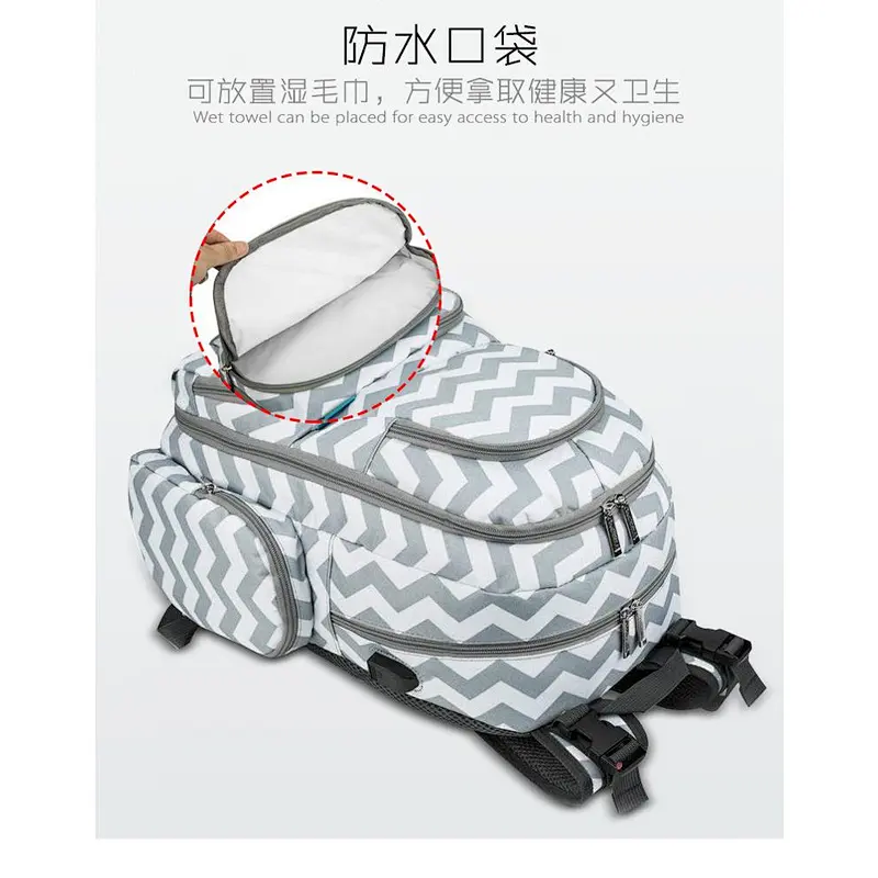 Multi-function large capacity waterproof USB port leisure nylon mum & baby backpack for travel or camping