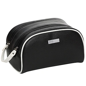 Korean luxury professional ladies black white pu leather cosmetic makeup bag
