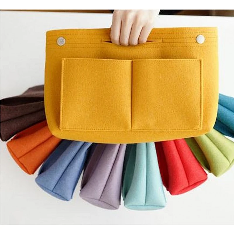 Multi Pocket Felt Cosmetic Bag Fashion Women Handbag Felt Purse Insert Organizer