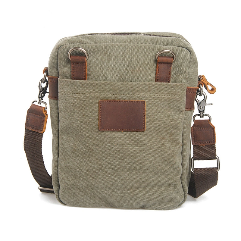Men's Waxed Canvas Messenger Bags Vintage Genuine Leather Shoulder Bags Portable Computer Laptop Bag