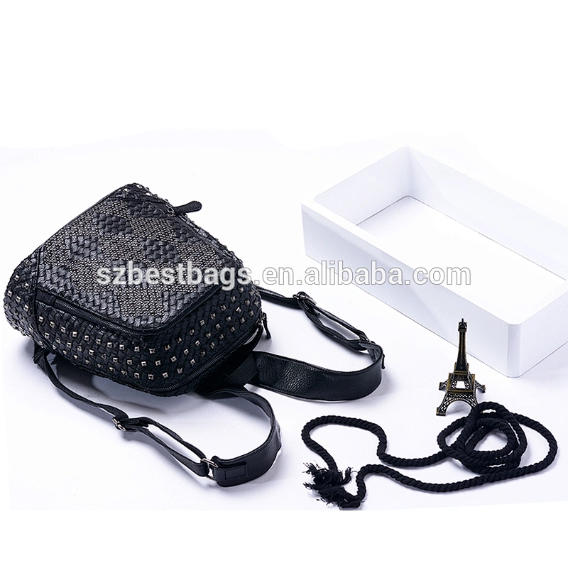 2017 Women Waterproof weaving PU Leather Rivet Backpack Teenage Girls Bags with Zippers Bags