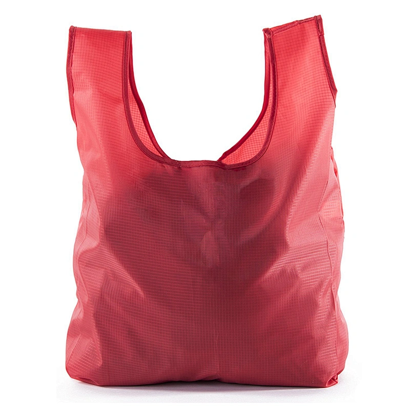 Foldable Integrated String Pouch Ripstop Nylon Tote Reusable Grocery Bags