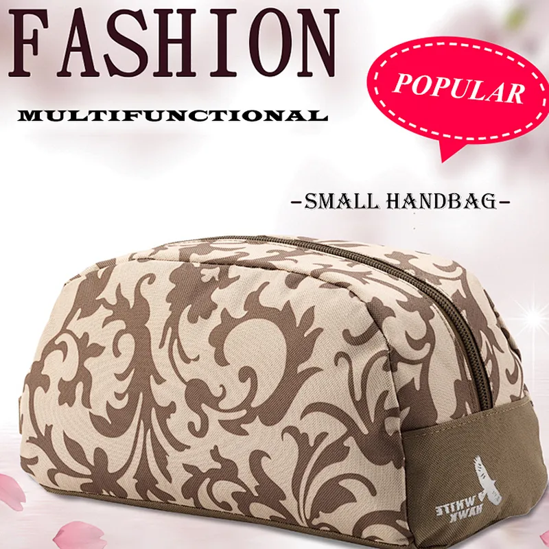 Custom printed fabric makeup cosmetic pouch camping toiletry make up bag