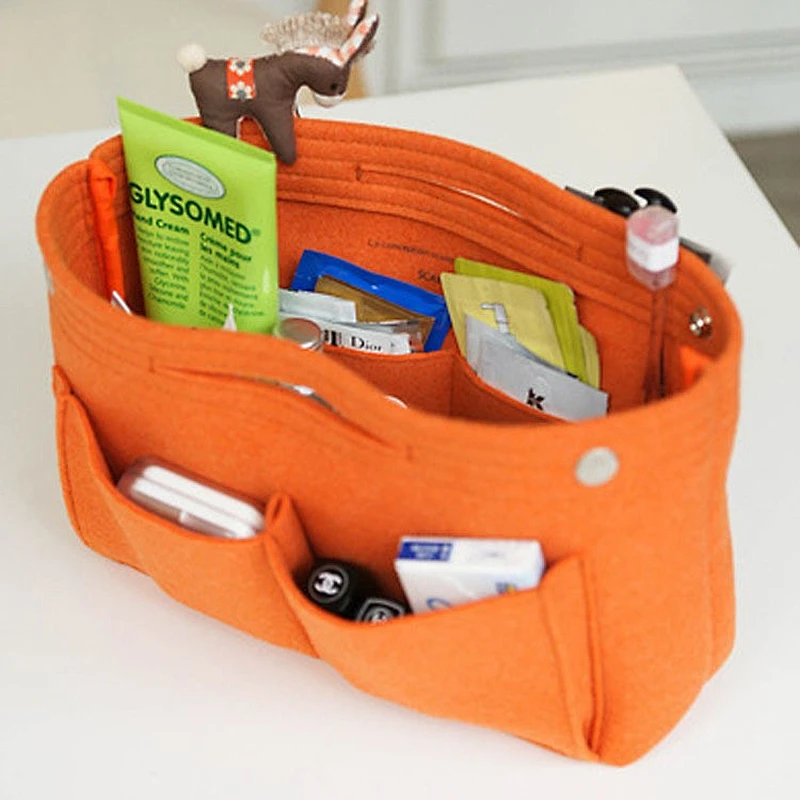 Multi Pocket Felt Cosmetic Bag Fashion Women Handbag Felt Purse Insert Organizer