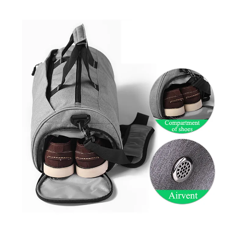 Wholesale custom mens ladies small waterproof washable gym duffle bag with shoe compartment