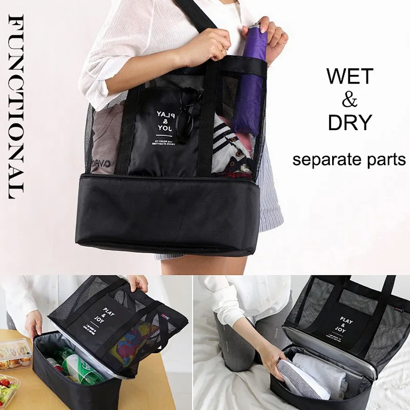 Wholesale bulk insulated nylon mesh beach cooler swimming tote bag