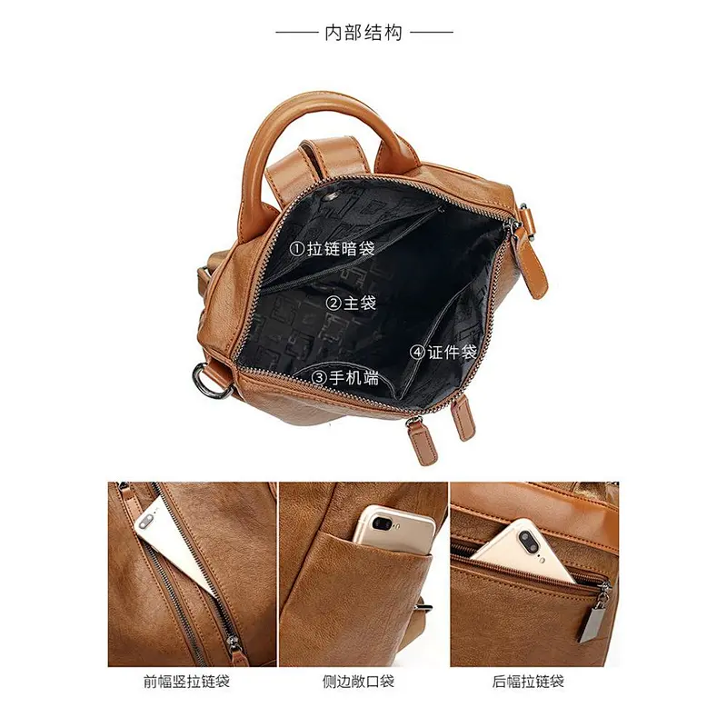 Wholesale fashion casual detachable folding large capacity cowhide backpack for travel or school