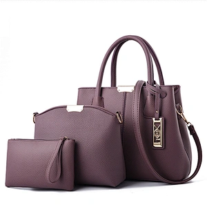 2020 Factory wholesale price elegent simple large capacity pu ladies handbag three-piece for shopping or daily use