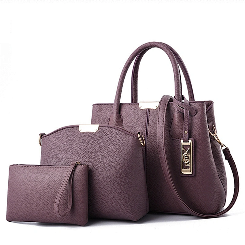 2020 Factory wholesale price elegent simple large capacity pu ladies handbag three-piece for shopping or daily use