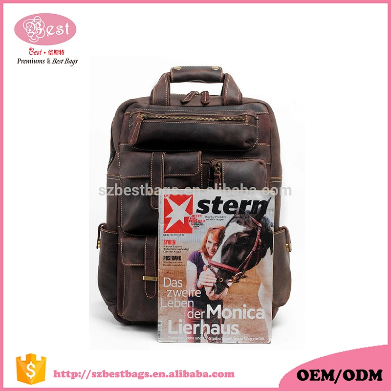 Factory Custom LOGO OEM Small MOQ Genuine Leather Brand Backpack Men