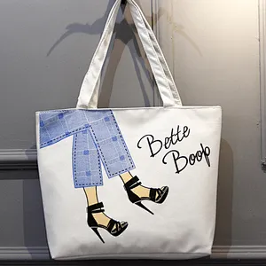 Custom made eco friendly reusable folding printed canvas tote shopping hand bag