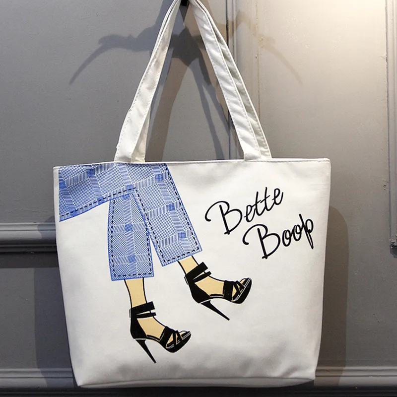 Custom made eco friendly reusable folding printed canvas tote shopping hand bag