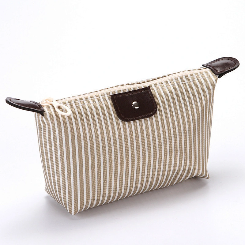 Ladies Korean Style Striped Makeup Bag Folding Waterproof Cosmetic Bag