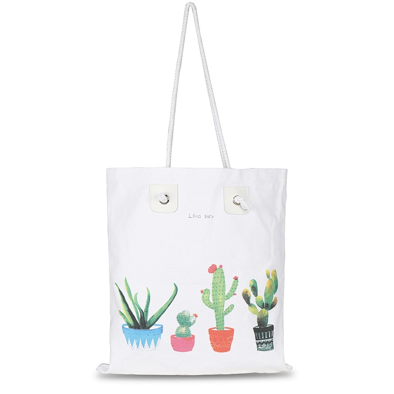 Cotton canvas rope handle plant illustration printing customized  tote bag