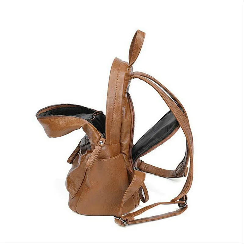 Vintage Soft Leather Backpack Women Cowhide School bag Anti-thief Rucksack