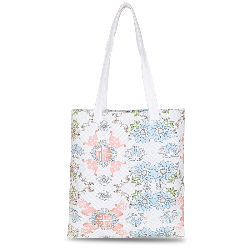 Canvas  fresh flowers bright colors print cotton canvas tote bag