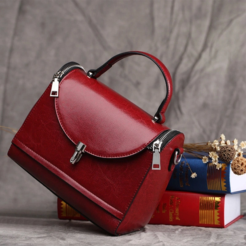 Lady fashion cross section two layer leather hand bag
