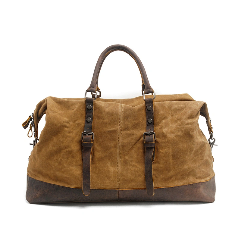 Waxed Canvas&Leather Bag Military Duffle Bags Soft Overnight Travel Bags Unisex business-Out