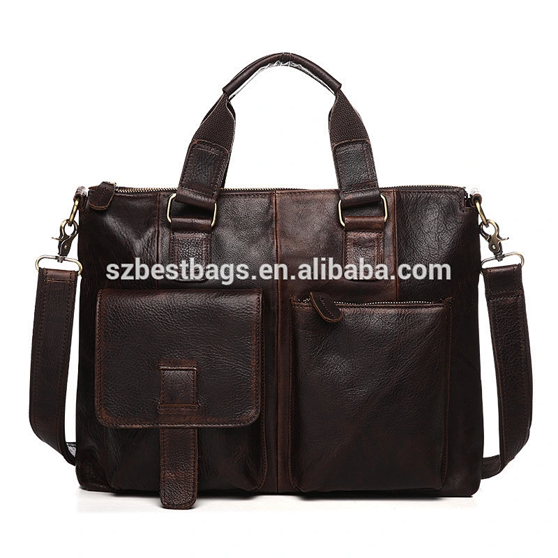 Wholesale oem odm high quality  genuine crazy horse leather men briefcase leather laptop bag