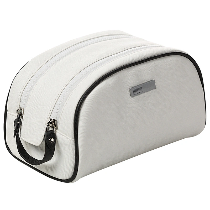 Korean luxury professional ladies black white pu leather cosmetic makeup bag