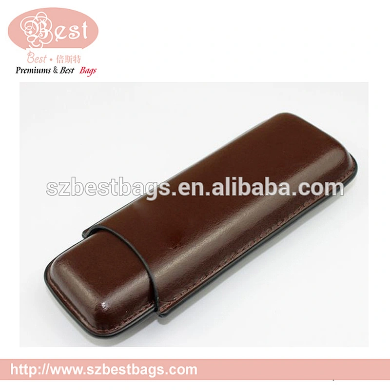 17*6.5*2.5cm Pure brown leather cigar case with 2 cigars