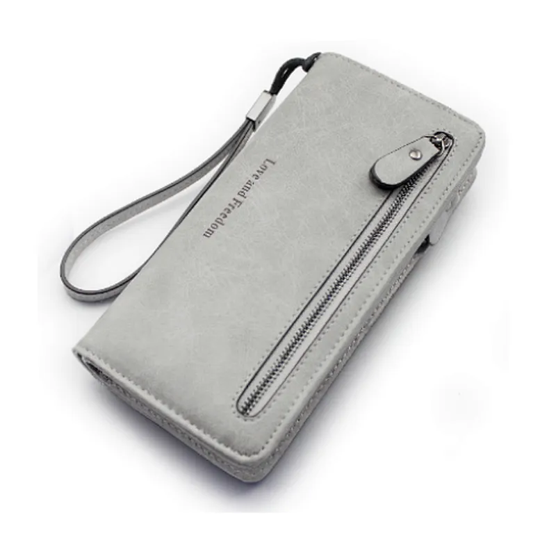 Custom made fashion colorful pu leather long thin cardholder wallet for women