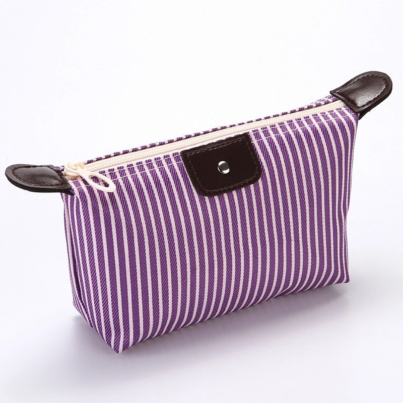 Ladies Korean Style Striped Makeup Bag Folding Waterproof Cosmetic Bag