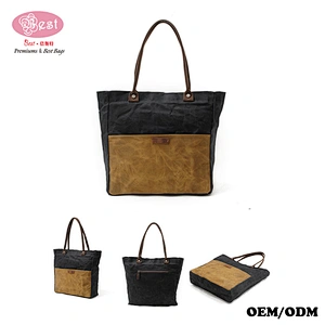 New Style Waxed Canvas with Genuine Leather Vintage Tote Bag Shopping bag