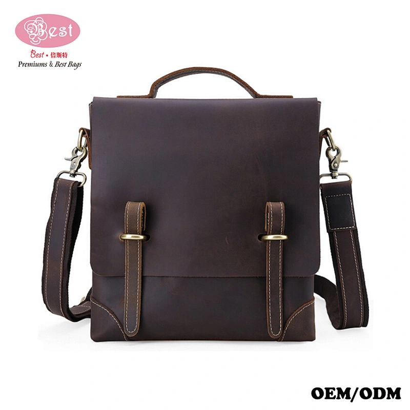 Promotional waterproof Genuine Leather men rivet shoulder messenger bag mens Business travel working gift daily