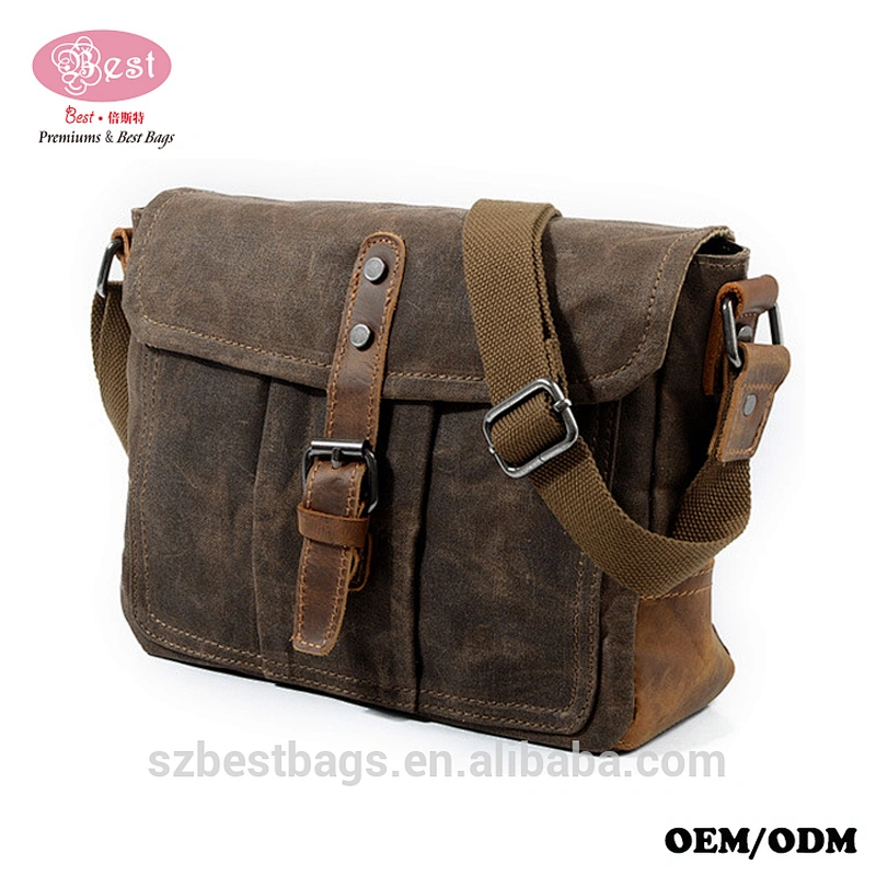 Men Shoulder Bags Vintage Messenger Bags Crazy Horse Leather Canvas Bags