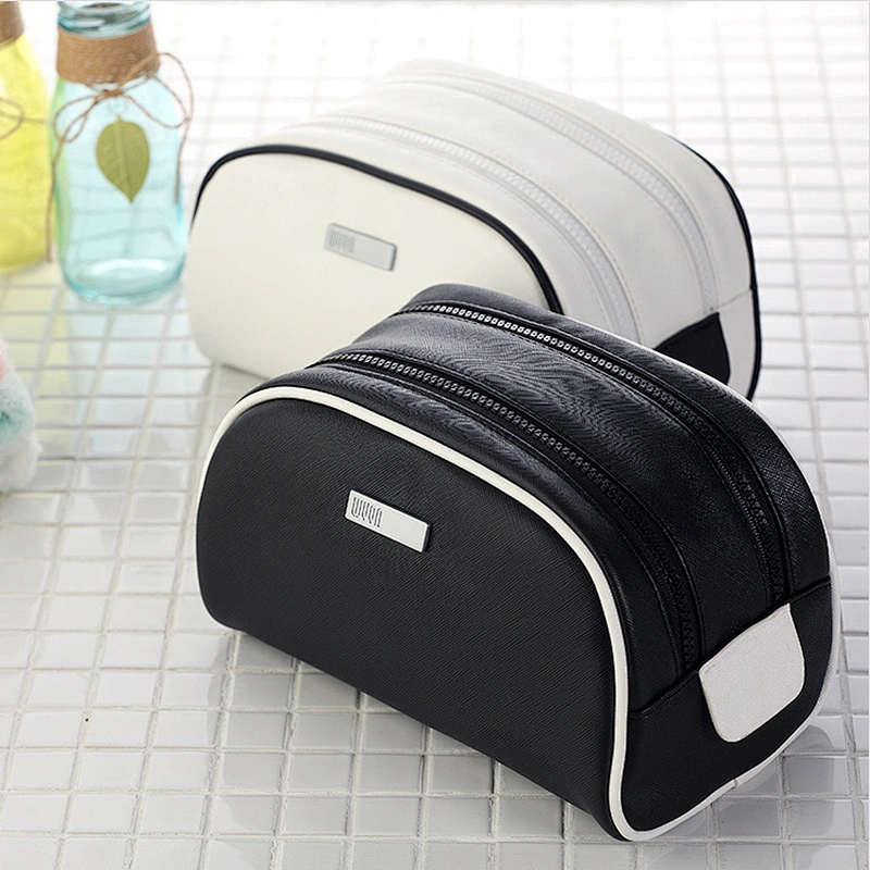 Korean luxury professional ladies black white pu leather cosmetic makeup bag