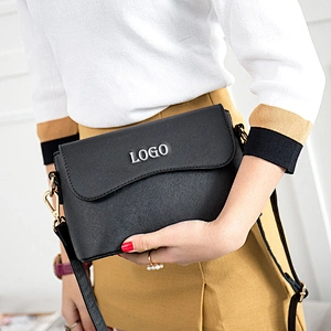 Womens small black PU sling purse crossbody long strap shoulder bag for girls