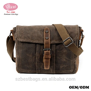 Men Shoulder Bags Vintage Messenger Bags Crazy Horse Leather Canvas Bags