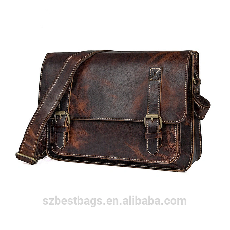 Factory Custom Real Leather Retro Men's Messenger Bags Business Briefcase