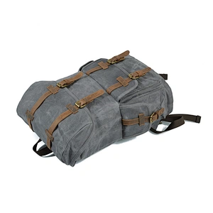 Waxed Canvas Leather Satchel Bookbag Computer Laptop Backpack Hiking Daypacks Mountaineering Bags