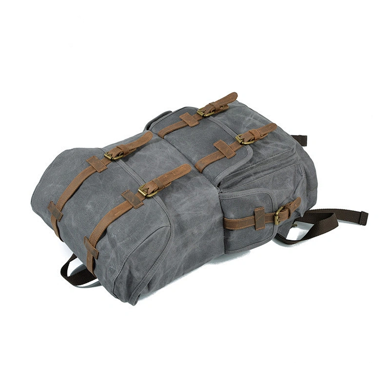 Waxed Canvas Leather Satchel Bookbag Computer Laptop Backpack Hiking Daypacks Mountaineering Bags