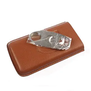 Travel Spanish Cedar Veneer Leather Cigar Case Top Grain Genuine Leather Cigar Case Humidor