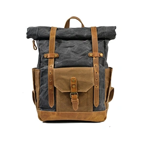 Trendy College Weekend Backpack Daypack Travel Laptops Rucksack Waxed Canvas Leather Backpack